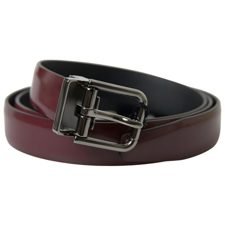 Curea Dolce & Gabbana din piele Bordeaux cu cataramă metalică argintie