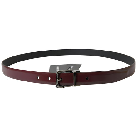 Curea Dolce & Gabbana din piele Bordeaux cu cataramă metalică argintie