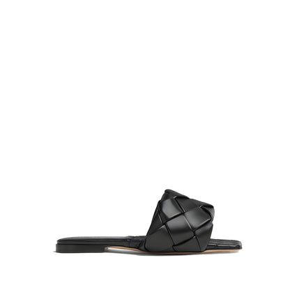 Bottega Veneta Black Leather Flat Sandals