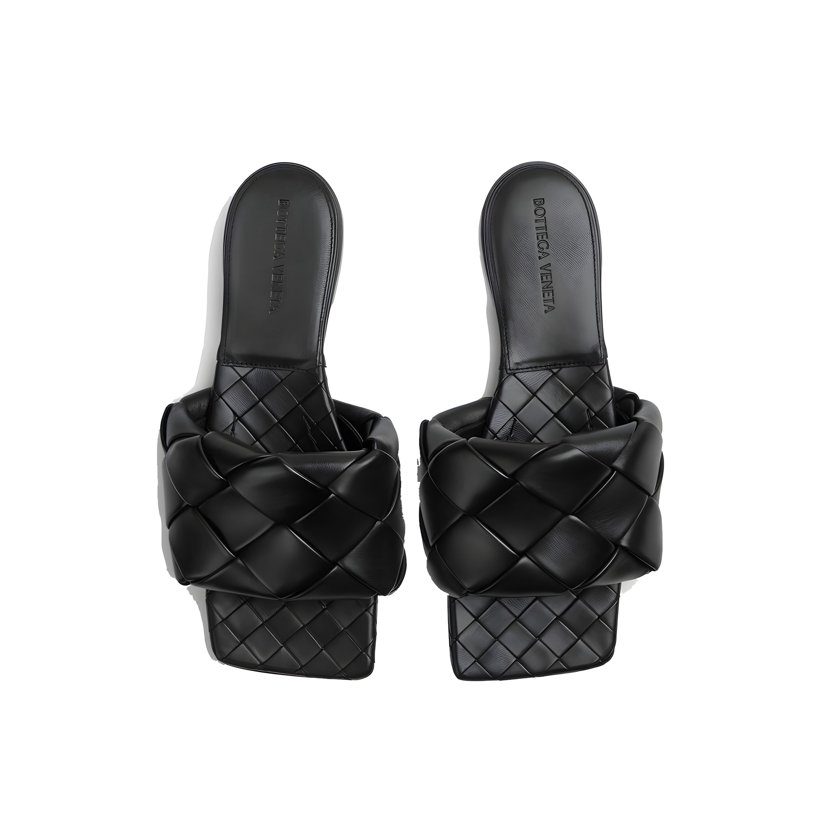 Bottega Veneta Black Leather Flat Sandals