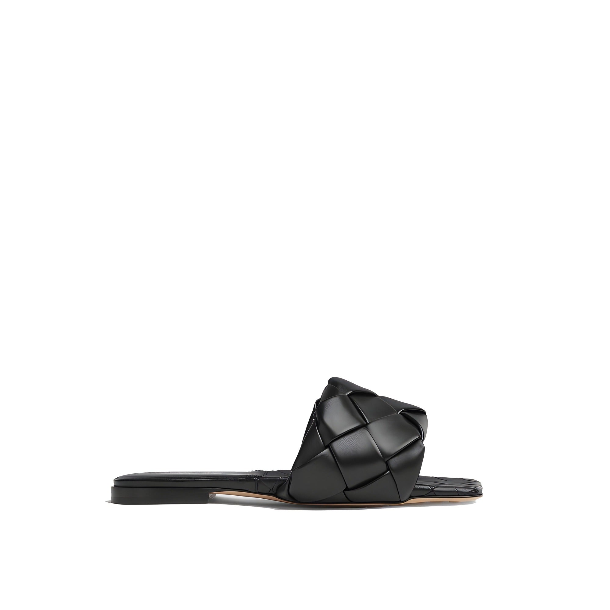 Bottega Veneta Black Leather Flat Sandals
