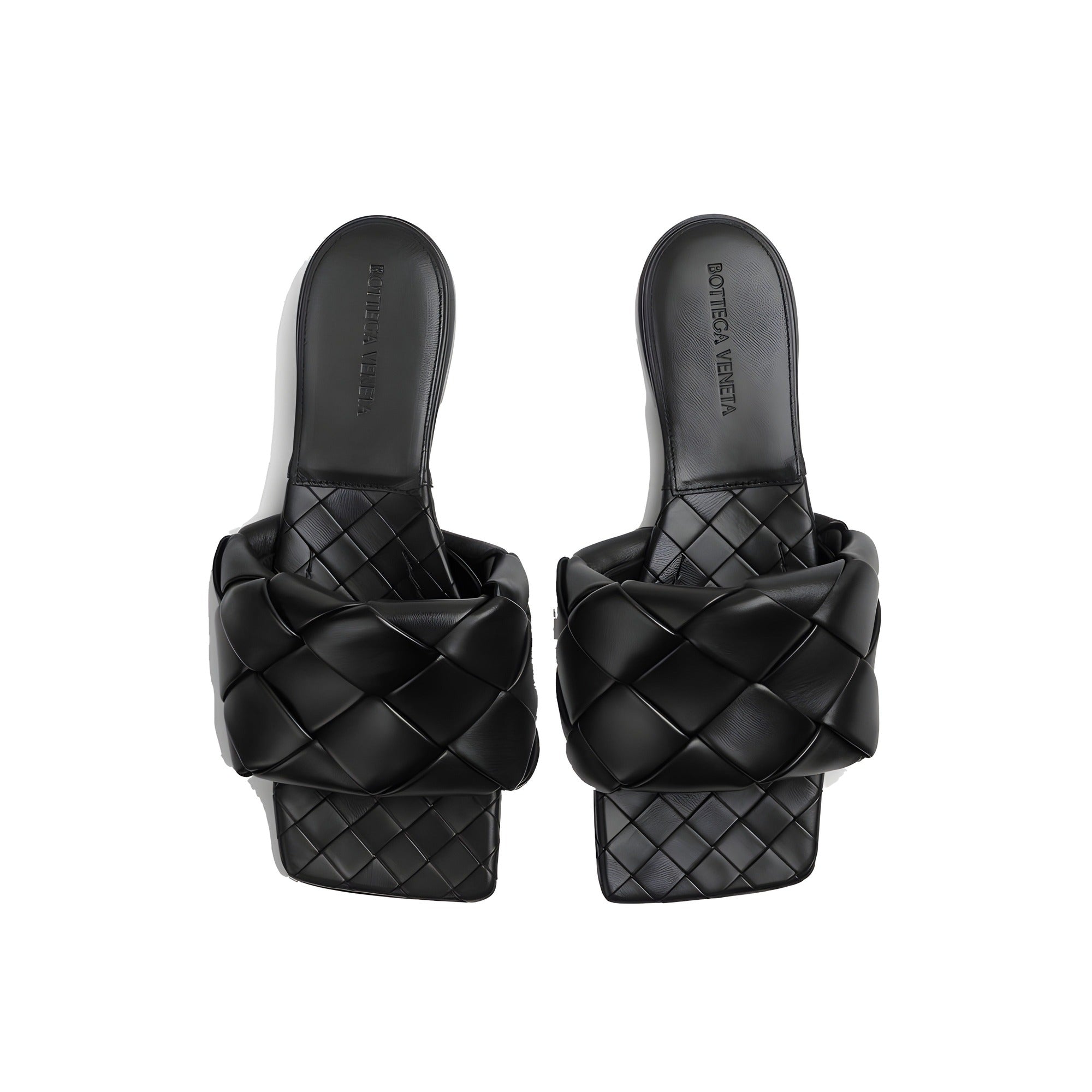 Bottega Veneta Black Leather Flat Sandals
