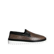 Dolce & Gabbana Brown Black Leather Weaved Loafers