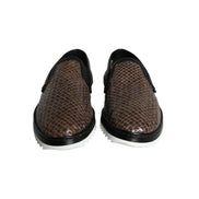 Dolce & Gabbana Brown Black Leather Weaved Loafers