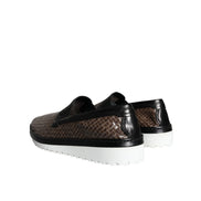 Dolce & Gabbana Brown Black Leather Weaved Loafers