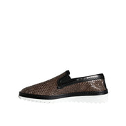 Dolce & Gabbana Brown Black Leather Weaved Loafers
