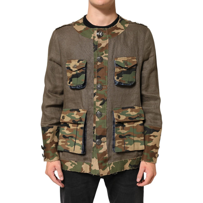 Dolce & Gabbana Jachetă tip cămașă din in maro camuflaj