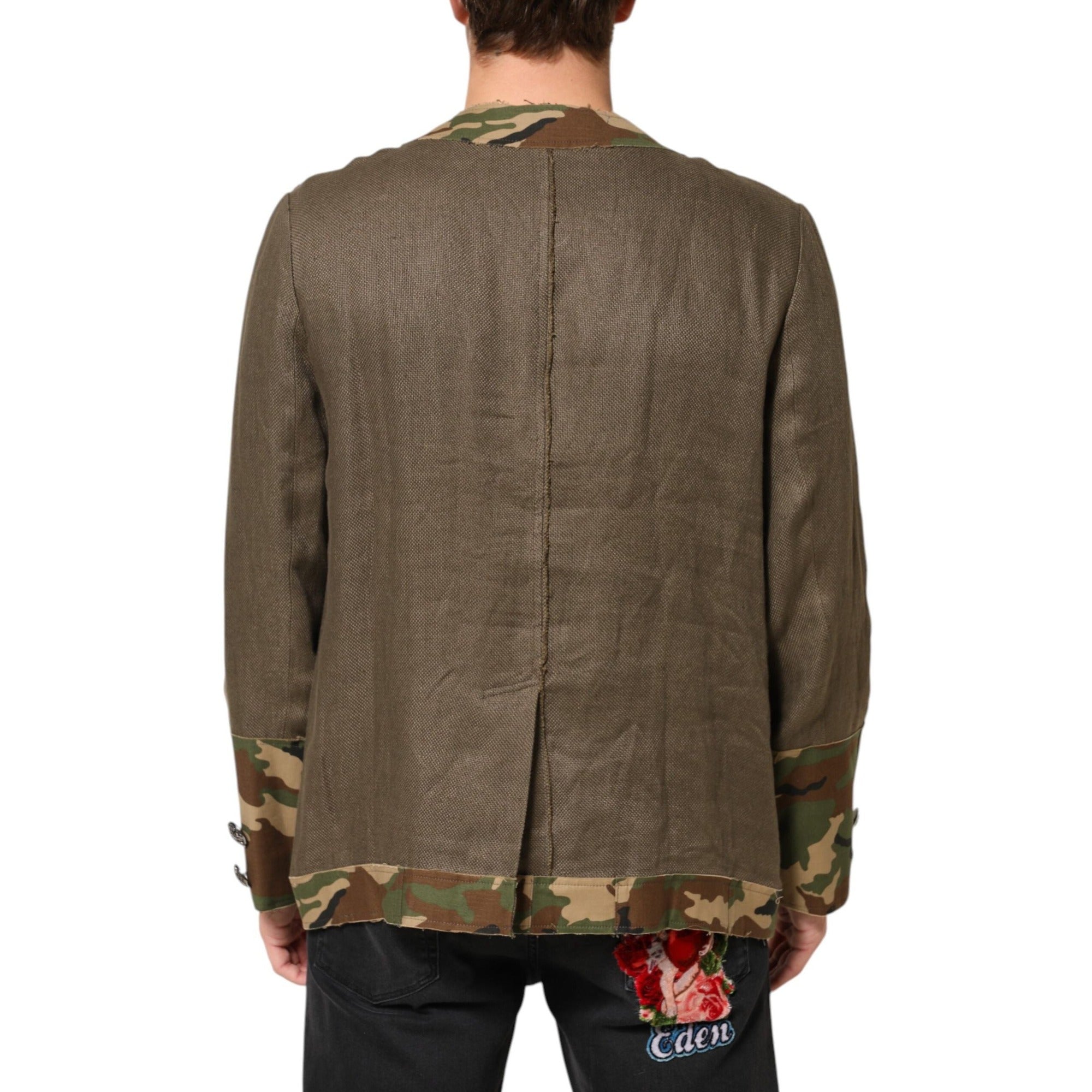 Dolce & Gabbana Jachetă tip cămașă din in maro camuflaj