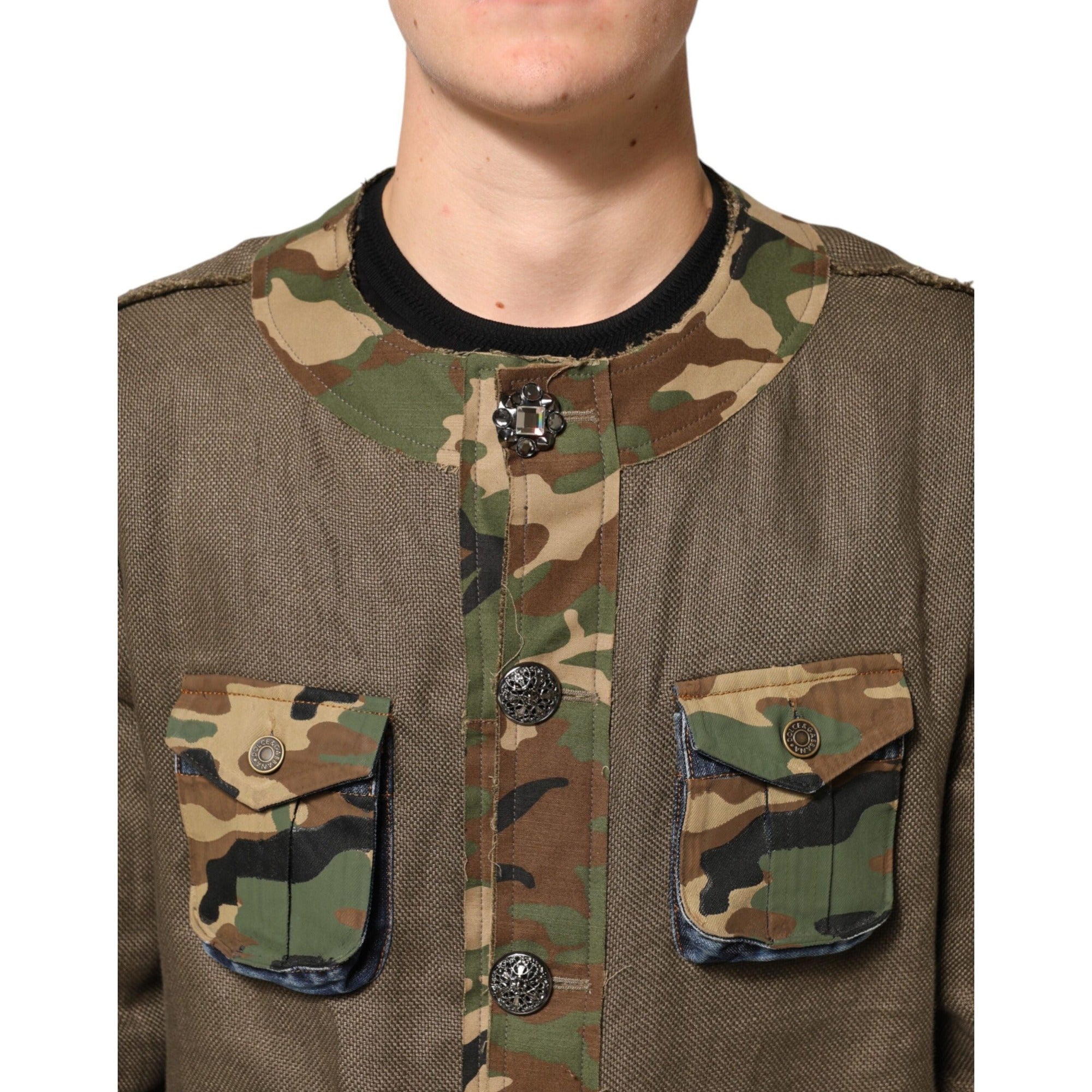 Dolce & Gabbana Jachetă tip cămașă din in maro camuflaj