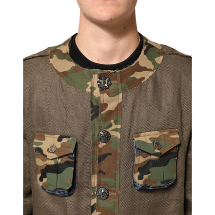 Dolce & Gabbana Jachetă tip cămașă din in maro camuflaj