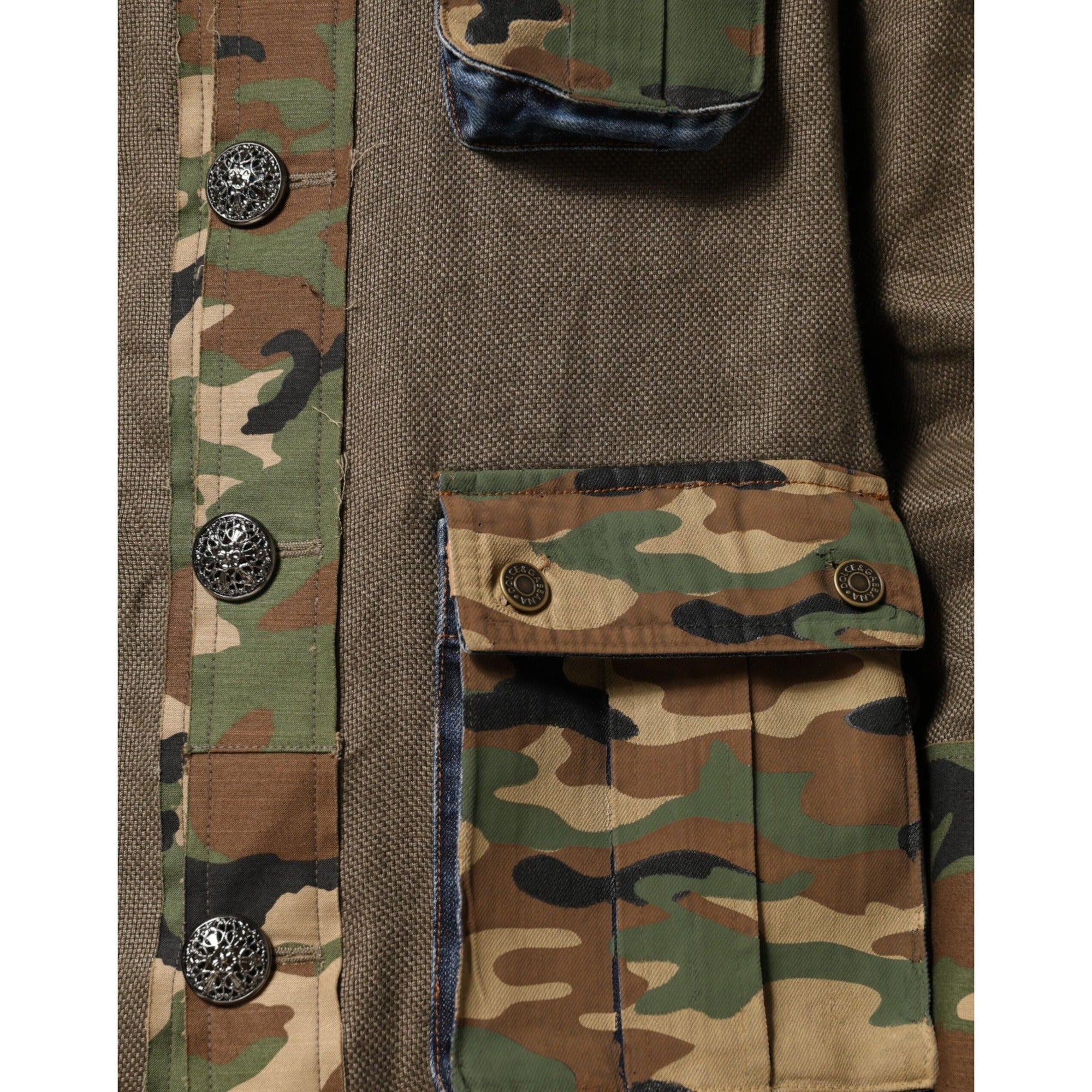 Dolce & Gabbana Jachetă tip cămașă din in maro camuflaj