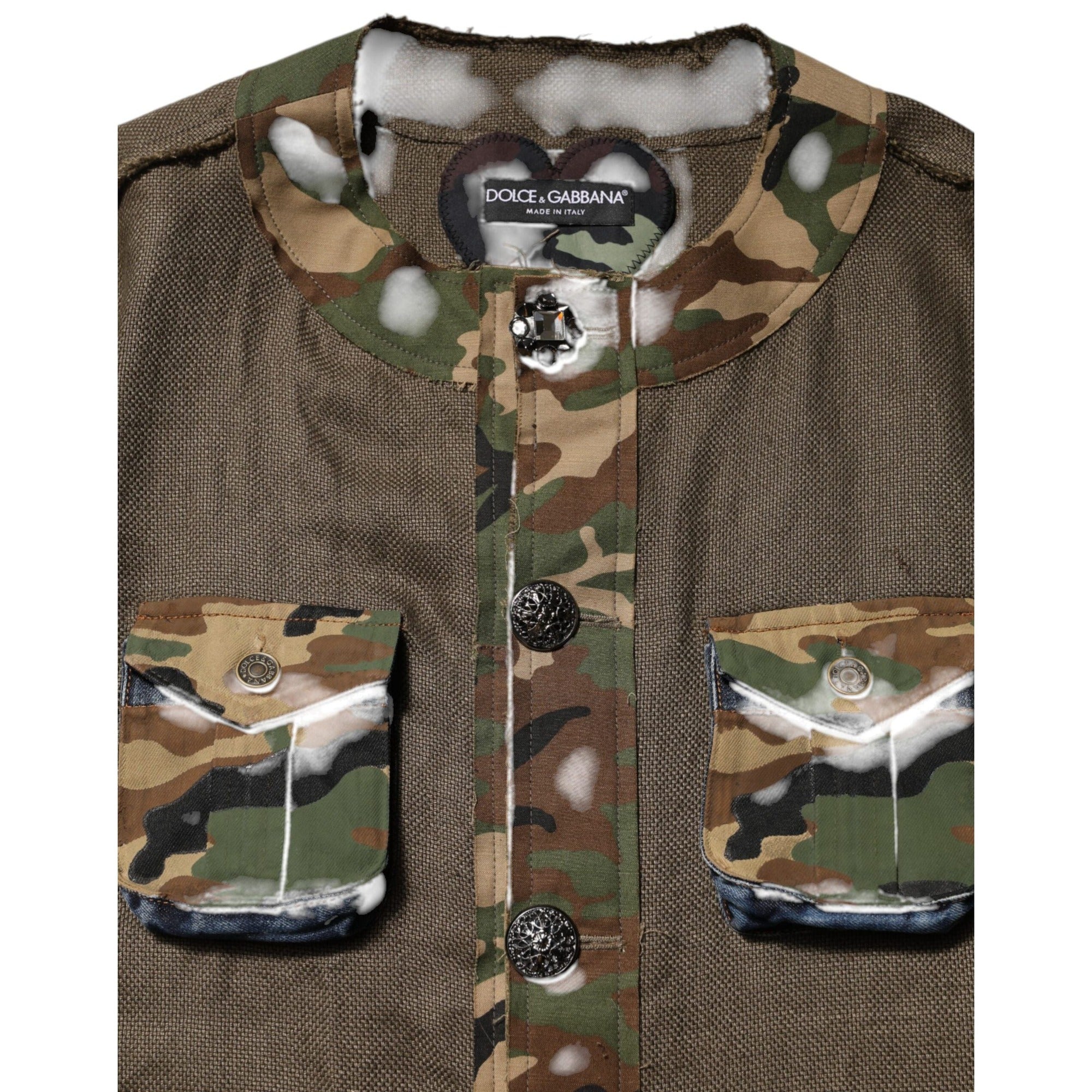 Dolce & Gabbana Jachetă tip cămașă din in maro camuflaj