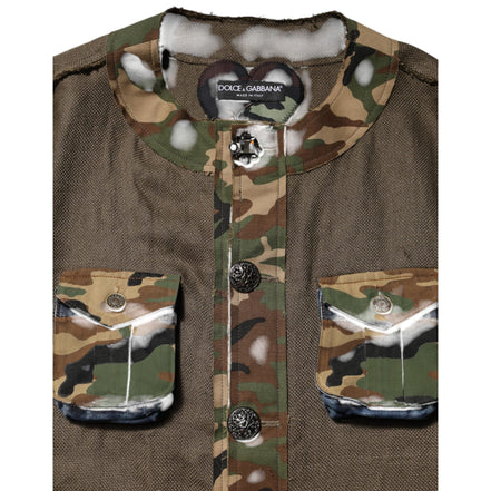 Dolce & Gabbana Jachetă tip cămașă din in maro camuflaj