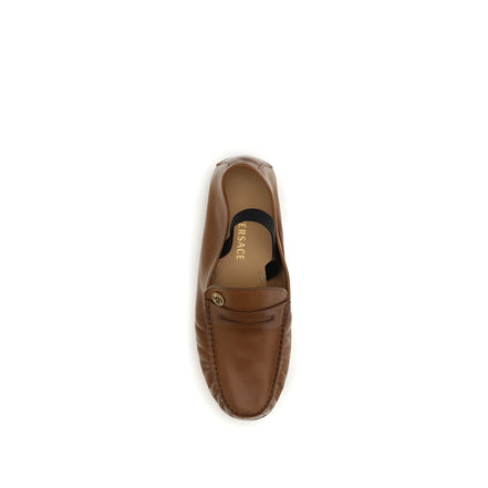 Versace Brown Leather Slip-On Loafers