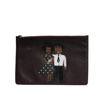 Dolce & Gabbana Brown Leather #DGFAMILY Embellished Clutch Pouch Bag