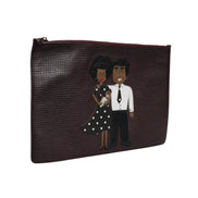 Dolce & Gabbana Brown Leather #DGFAMILY Embellished Clutch Pouch Bag