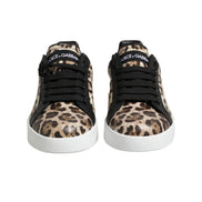 Adidași joși Dolce & Gabbana din piele maro cu imprimeu leopard