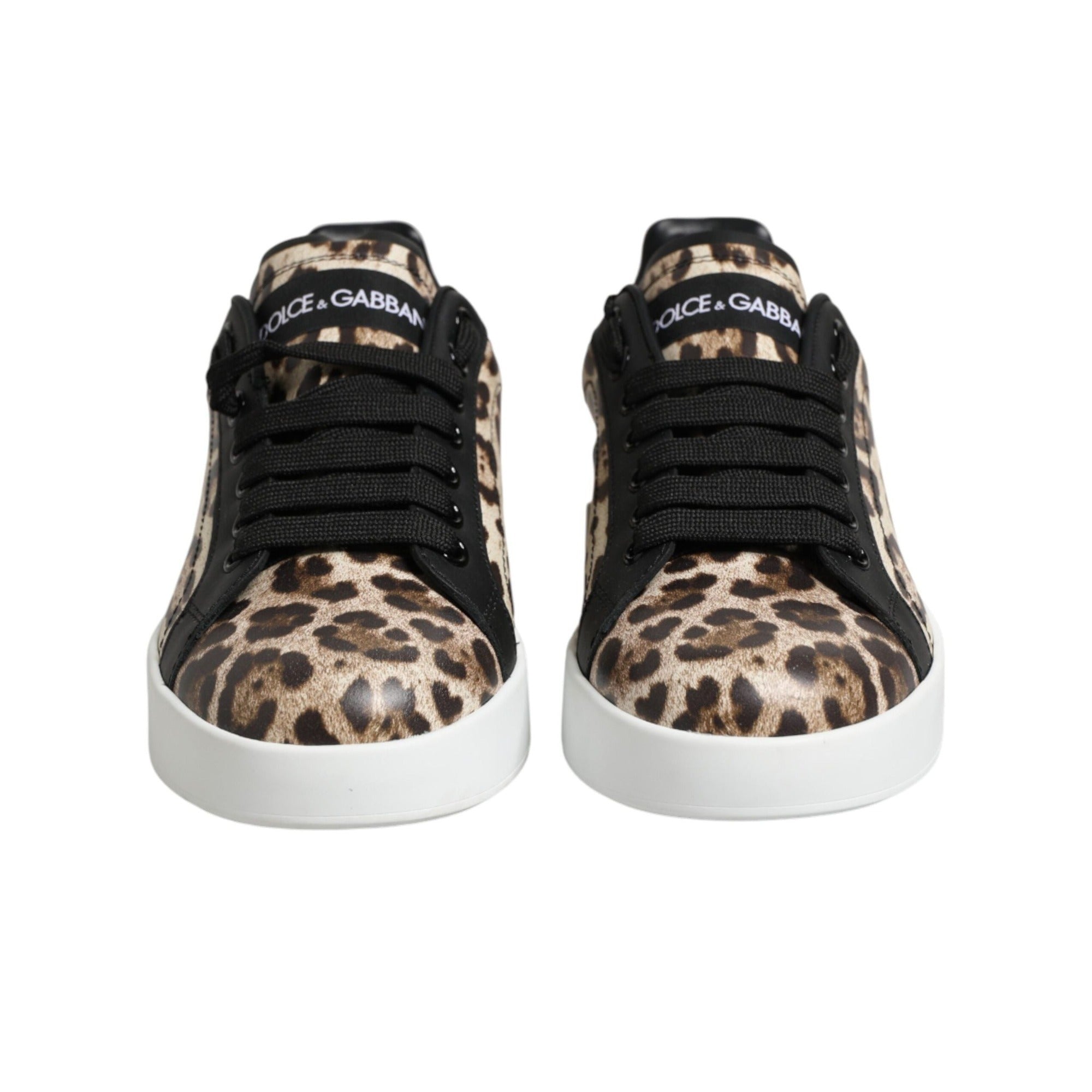 Adidași joși Dolce & Gabbana din piele maro cu imprimeu leopard