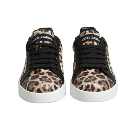 Adidași joși Dolce & Gabbana din piele maro cu imprimeu leopard