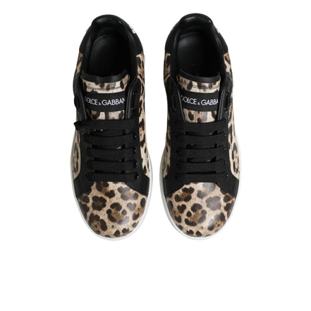 Adidași joși Dolce & Gabbana din piele maro cu imprimeu leopard