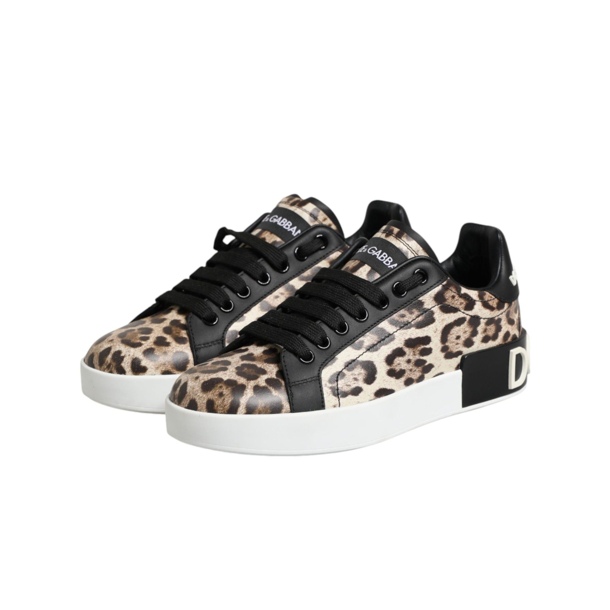Adidași joși Dolce & Gabbana din piele maro cu imprimeu leopard