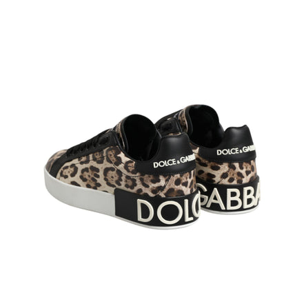 Adidași joși Dolce & Gabbana din piele maro cu imprimeu leopard