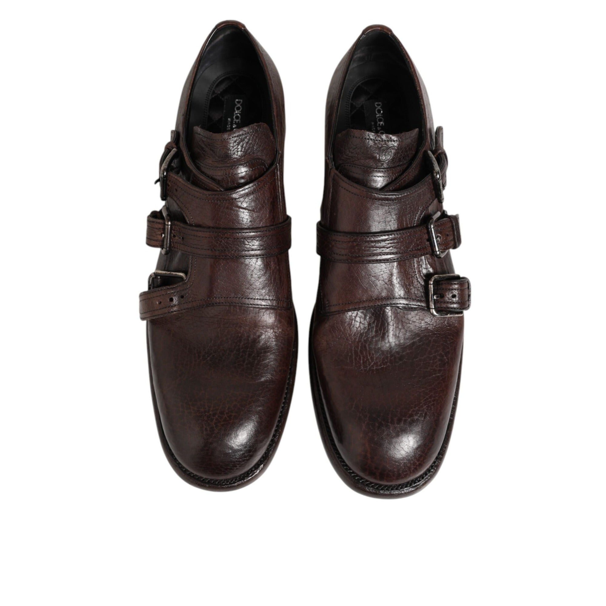 Dolce & Gabbana Brown Leather Monk Strap Derby Shoes