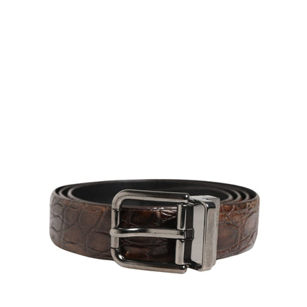 Dolce & Gabbana Brown Leather Silver Tone Buckle Belt