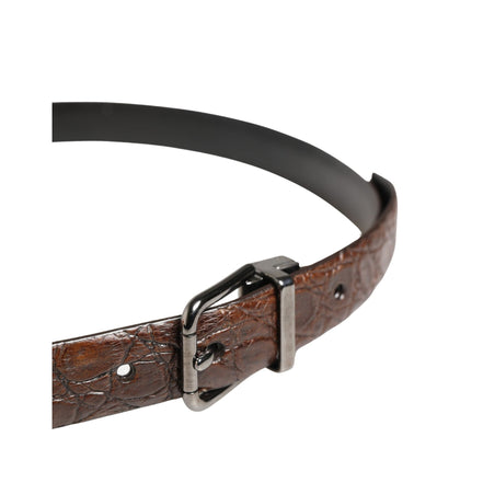 Dolce & Gabbana Brown Leather Silver Tone Buckle Belt