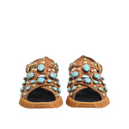 Sandale Glisante Dolce & Gabbana din Piele Maro cu Ținte