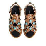 Sandale Glisante Dolce & Gabbana din Piele Maro cu Ținte