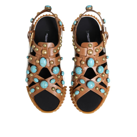 Sandale Glisante Dolce & Gabbana din Piele Maro cu Ținte