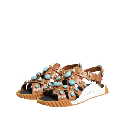 Sandale Glisante Dolce & Gabbana din Piele Maro cu Ținte