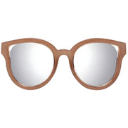 Brown oversized round sunglasses with mirrored lenses, designer eyewear fashion