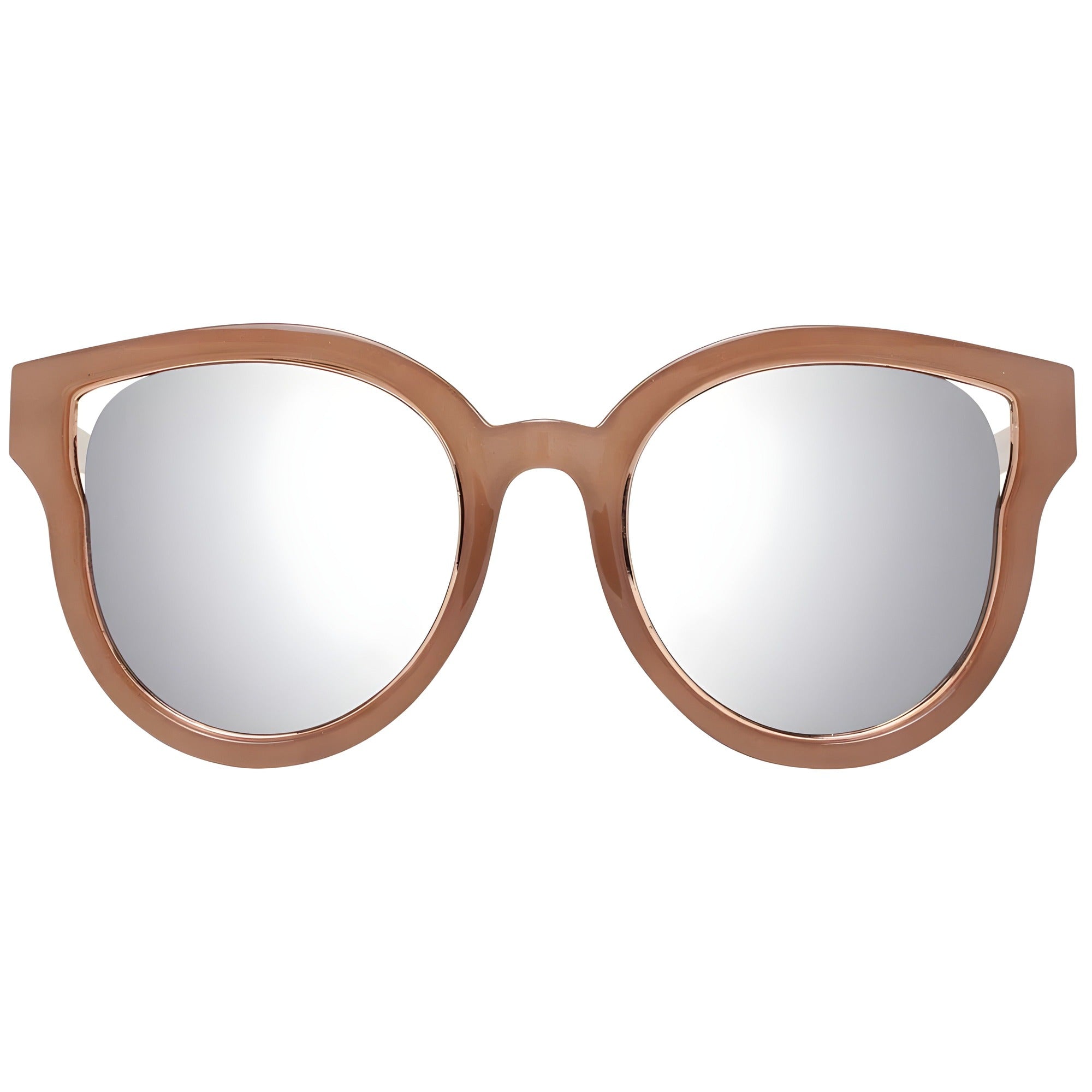 Brown oversized round sunglasses with mirrored lenses, designer eyewear fashion