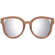 Brown oversized round sunglasses with mirrored lenses, designer eyewear fashion