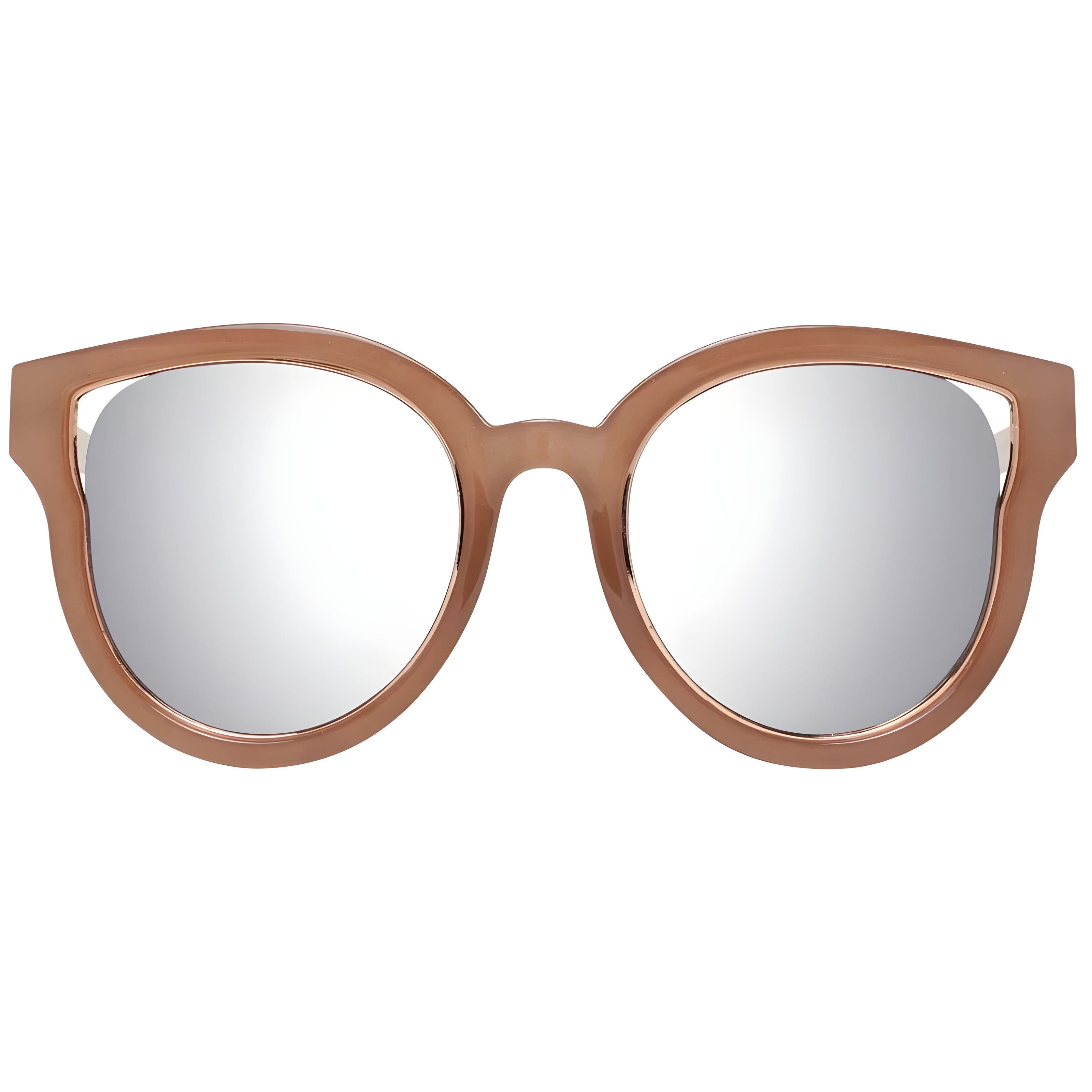 Brown oversized round sunglasses with mirrored lenses, designer eyewear fashion