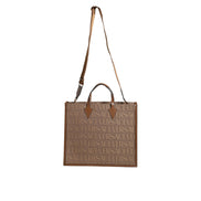 Versace Brown Top Handle Jacquard Leather Logo Crossbody Tote Bag