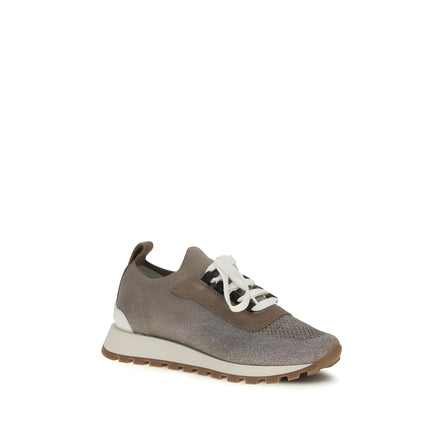 Adidași Brunello Cucinelli bej din bumbac, cu talpă groasă