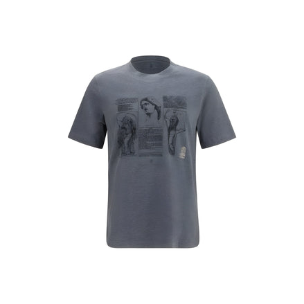 Tricou Brunello Cucinelli albastru din bumbac