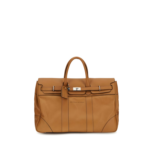 Brunello Cucinelli Brown Leather Travel Bag