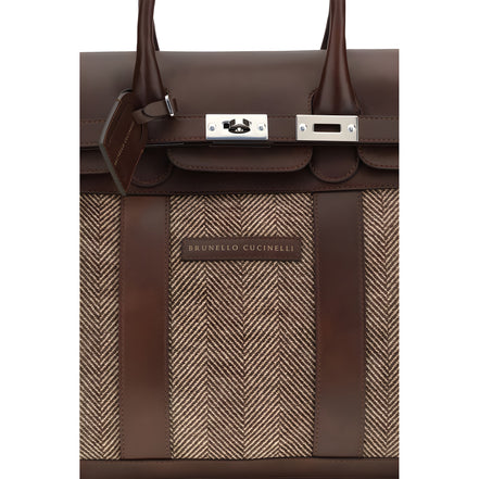 Brunello Cucinelli Geantă de voiaj și accesorii din piele de vițel maro
