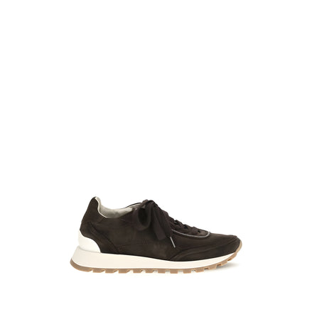 Sneakers low top Brunello Cucinelli maro din piele întoarsă