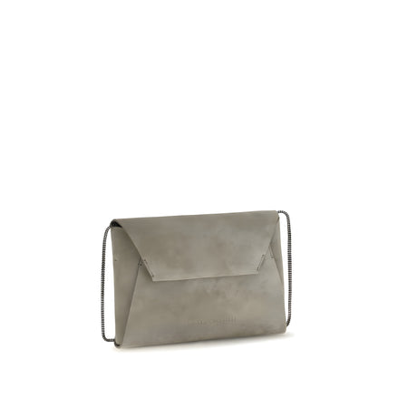 Brunello Cucinelli Gray Calf Leather Shoulder Bag
