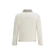Geacă din denim de bumbac alb Brunello Cucinelli
