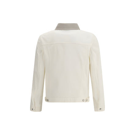 Geacă din denim de bumbac alb Brunello Cucinelli