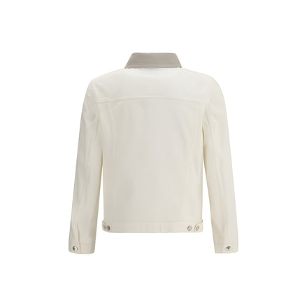 Geacă din denim de bumbac alb Brunello Cucinelli