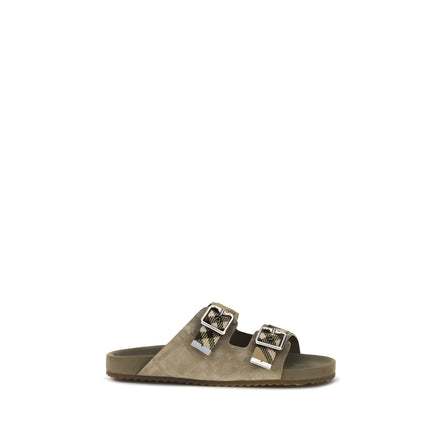 Sandale plate Burberry din piele de vițel bej