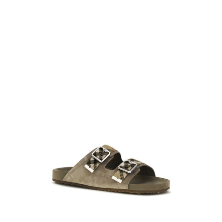Sandale plate Burberry din piele de vițel bej