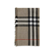 Eșarfă Burberry bej reversibilă cu print Check din lână și mătase